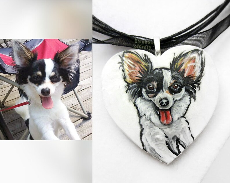 Custom Pet Necklace, Heart Pendant, Rabbit Portrait, Wood Art, Cat Painting, Dog Artwork, Bird Memorial, Gift for Hamster Owner image 5