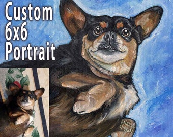 Custom Pet Portrait from Photo, 6x6 Inch Canvas Board Painting, Animal Memorial for Dog Lover, Cat Owner, Bird Artwork, Lizard Gift