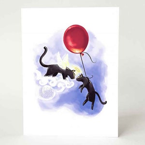 Carte de condoléances chat noir, pont arc-en-ciel, désolé pour votre perte, amoureux des ballons, perte d'un animal de compagnie ange, carte pour lettres commémorative, message personnalisé