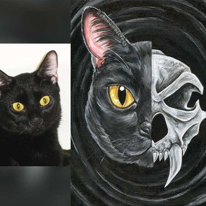 Skull Portrait, Custom Pet Painting, Skeleton Art, 5x7 Canvas, Sympathy Gift for Dog Owner, Cat Artwork, Gothic Decor, Life & Death image 2