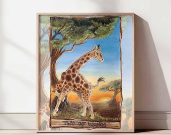 Giraffe Art Print, Two of Wands Tarot Card, Tarot Reader Gift, Animal Lover, Nature Decor