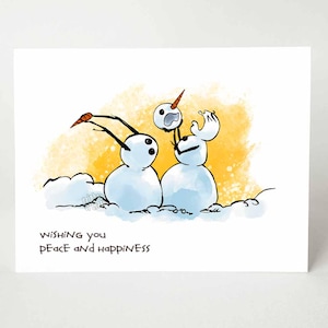 Carte bonhomme de neige, carte de correspondance drôle, joyeuses fêtes, joyeux Noël, ennemis, message personnalisé, paix et bonheur, meilleurs voeux, humour sarcasme
