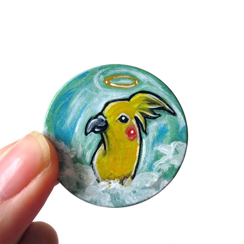 Cockatiel Necklace, Yellow Bird Jewelry, Keepsake Gift for Her, Pet Memorial, Angel Art, Hand Painted Wood Pendant, Pet Loss, Animal Lover Wood Disc Only