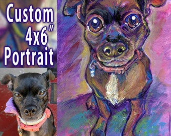 Custom pet painting, 4x6 canvas board, memorial gift for dog owner, cat lover, animal art, bird artwork, new pet portrait, wedding present