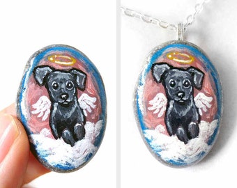 Dog Angel Necklace, Rock Art, Black Labrador Retriever, Sympathy Gift for Pet Owner, Animal Lover