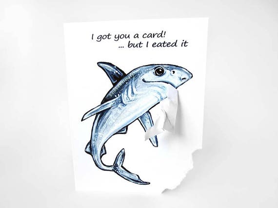 Funny Shark Card, Blue Shark Art, Handmade Card, Blank Card, Custom Message, Personalized Name, Happy Birthday, Shark Lover, Ocean Life