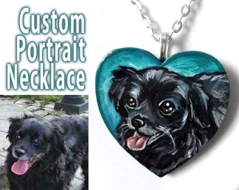 Custom Pet Portrait, Heart Necklace, Personalized Jewelry, Memorial Gift, Pet Owner, Cat Painting, Dog Art, Bunny Rabbit Lover, Photo Wood