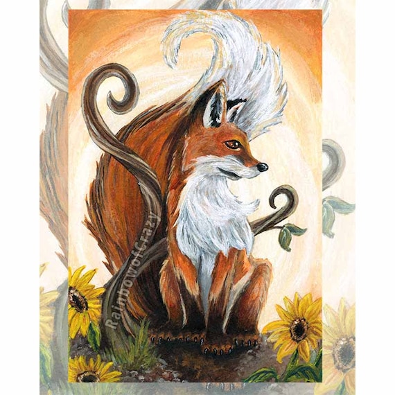 Red Fox Print, Sunflower Decor, Large Wall Art, Queen of Wands