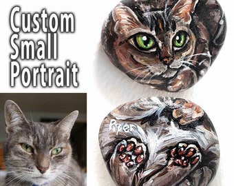 Custom Pet Portrait, Personalized Gift, Cat Painting, Dog Art, Custom Illustration, Death of Pet, Paperweight, Hand Painted Rock Memorial