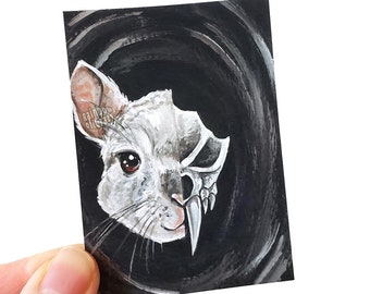 SALE: Chinchilla Art, Skull Print, ACEO Card, Clearance, Gothic Gift for Horror Lover, Spooky Season, Halloween Decoration, Pet Portrait