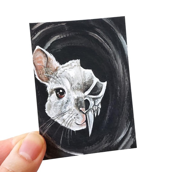 Goth Decor Gothic Illustration SALE: Chinchilla Art Print Chinchilla Skull Clearance Pet Portrait Minature Print Animal Lover