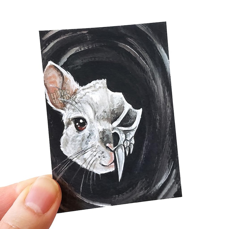 Goth Decor Gothic Illustration SALE: Chinchilla Art Print Chinchilla Skull Clearance Pet Portrait Minature Print Animal Lover