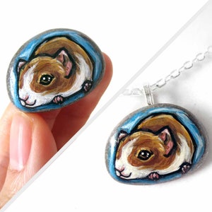 Guinea Pig Necklace, Memorial Jewelry, Pet Pendant, In Memory, Pet Loss Gift for Her, Hand Painted Rock Painting, Animal Art, Cavy