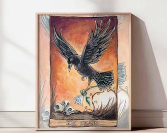 Raven Print, Death Tarot Card, Black Bird Decor for Nature Lover