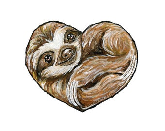 Sloth Print, Heart Art, Love Artwork, Animal Illustration, Anniversary Gift, Valentine Keepsake, Sloth Lover Picture, Nursery Decor