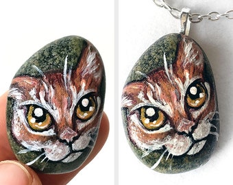 Cat Necklace, Orange Tabby Cat, Pet Portrait, Cat Painting, Animal Lover, Hand Painted Rock Art, Memorial Gift, Pet Sympathy, Cat Pendant