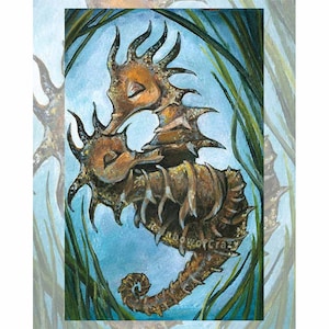 Seahorse Art Print, Nautical Decor, Lovers Tarot Card, I Love You, Animism Tarot Deck, Custom Size, Anniversary Gift No Tarot Border