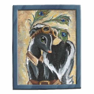 Skunk print, steampunk art, steam punk goggles, peacock feathers, woodland decor, nature lover gift, wildlife artwork, forest animal art