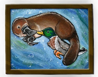 Platypus Print, Mallard Duck Art, Perfect Pair, Friendship Gift, Best Friend Gift, Wildlife Decor, Nature Wall Art, Forest Animal Lover