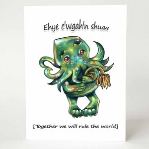 Tarjeta de Cthulhu, Te quiero, Tarjeta romántica para amantes de la fantasía, Nota de flores, Interior en blanco, Feliz aniversario, Día de San Valentín