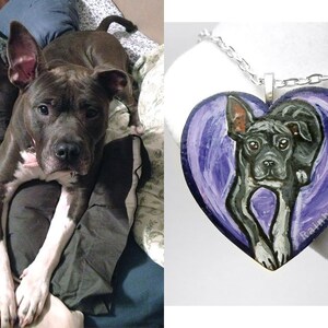 Custom Pet Necklace, Heart Pendant, Rabbit Portrait, Wood Art, Cat Painting, Dog Artwork, Bird Memorial, Gift for Hamster Owner image 6