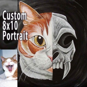 Custom Skull Art, 8x10 Canvas, Pet Portrait, Sympathy Gift for Cat Owner, Dog Painting, Goth Decor, Animal Skeleton, Life and Death