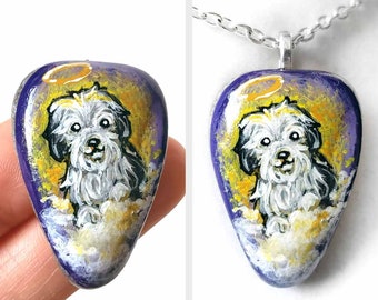 Sheepdog Portrait, Old English Sheep Dog Necklace, Memorial Gift, Pet Painting, Rock Art, Angel Keepsake, Sympathy Present