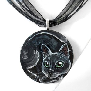 Personalized Pet Necklace, Custom Pet Portrait, Hand Painted Wood Jewelry, Animal Art, Gift for Her, Cat Nap, Dog Painting, Circle Pendant image 4
