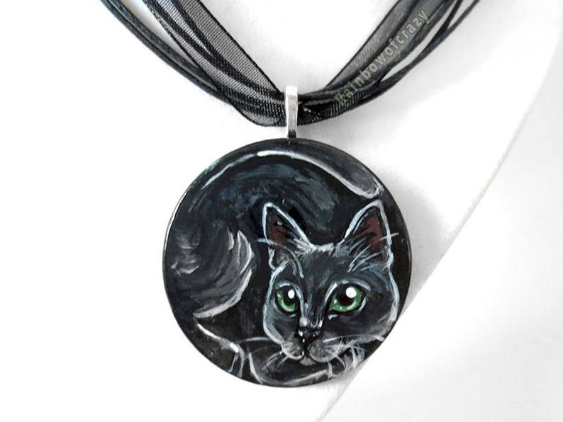 Personalized Pet Necklace, Custom Pet Portrait, Hand Painted Wood Jewelry, Animal Art, Gift for Her, Cat Nap, Dog Painting, Circle Pendant image 4