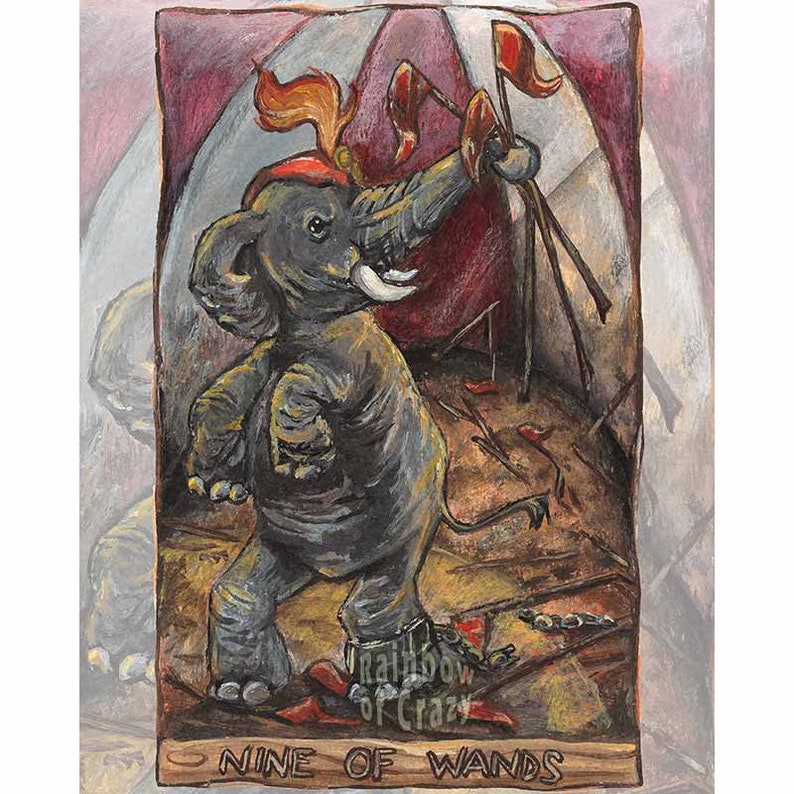 Circus Elephant Print, Nine of Wands Tarot Card, Gift for Tarot Readers, Animal Lovers, Motivation Poster, Animal Rights image 2