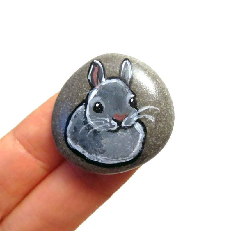 Gray Bunny Necklace, Dwarf Rabbit Pet Portrait, Sympathy Gift for Animal Lover, Pet Owner, Pet Loss, In Memory, Keepsake Gift, Rock Art image 2