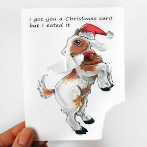 Carte de Noël, amoureux des chèvres, bonnet de Noel, voeux amusants pour les amoureux des animaux de la ferme, joyeuses fêtes, message personnalisé, carte pour enfants