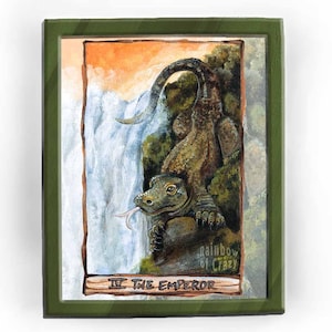 Art de dragon de Komodo, impression de varan, carte d'empereur, jeu de tarot animisme, image de cascade, affiche d'animal, cadeau nature pour lecteur de tarot