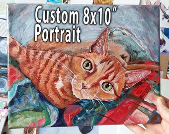 Custom Pet Portrait: Cat Painting, Memorial Gift, 8x10 Canvas