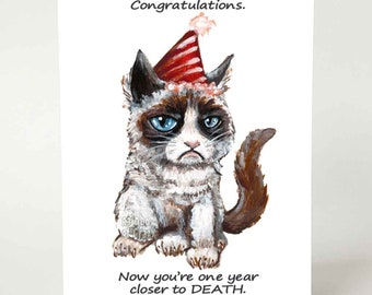 Grumpy Cat Card, Funny Birthday, Blank Greeting Card, Adult Humor, Cat Meme, Sarcastic Card, Custom Name, Personalized Message