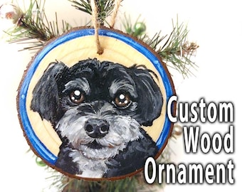 Custom ornament, pet portrait, wood art, christmas tree decoration, dog memorial, sympathy gift for cat owner, personalised present
