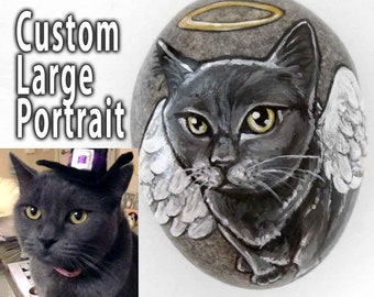 Pet Portrait Stone, Personalized Gift, Custom Art, Memorial Gift, Animal Painting, Hand Painted Rock Art, Paper Weight