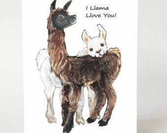 Llama Card, I Love You, Blank Greeting Card, Mother's Day, Father's Day, Valentine's Day, Anniversary Card