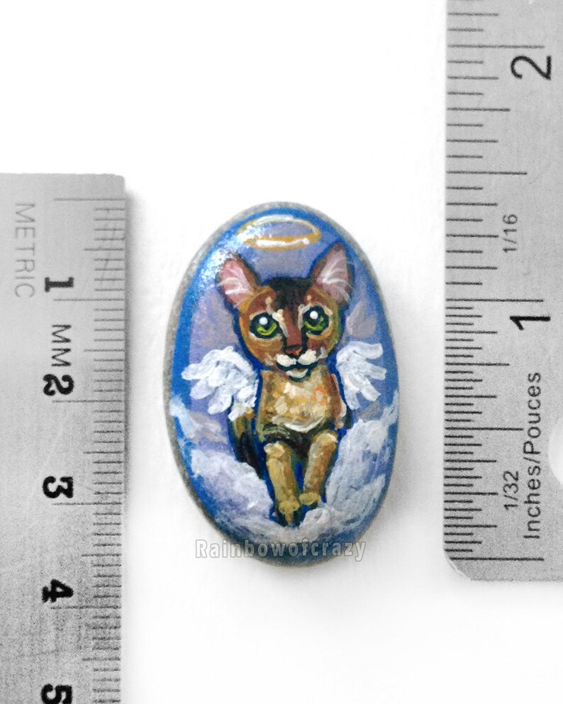Animal Art Beach Stone Sympathy Gift Pet Loss Angel Pendant Painted Rock Abyssinian Cat Necklace Pet Memorial Cat Portrait