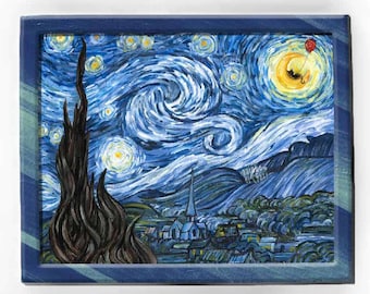 Print sterrennacht zwarte kat: door Van Gogh geïnspireerde surrealistische kunst