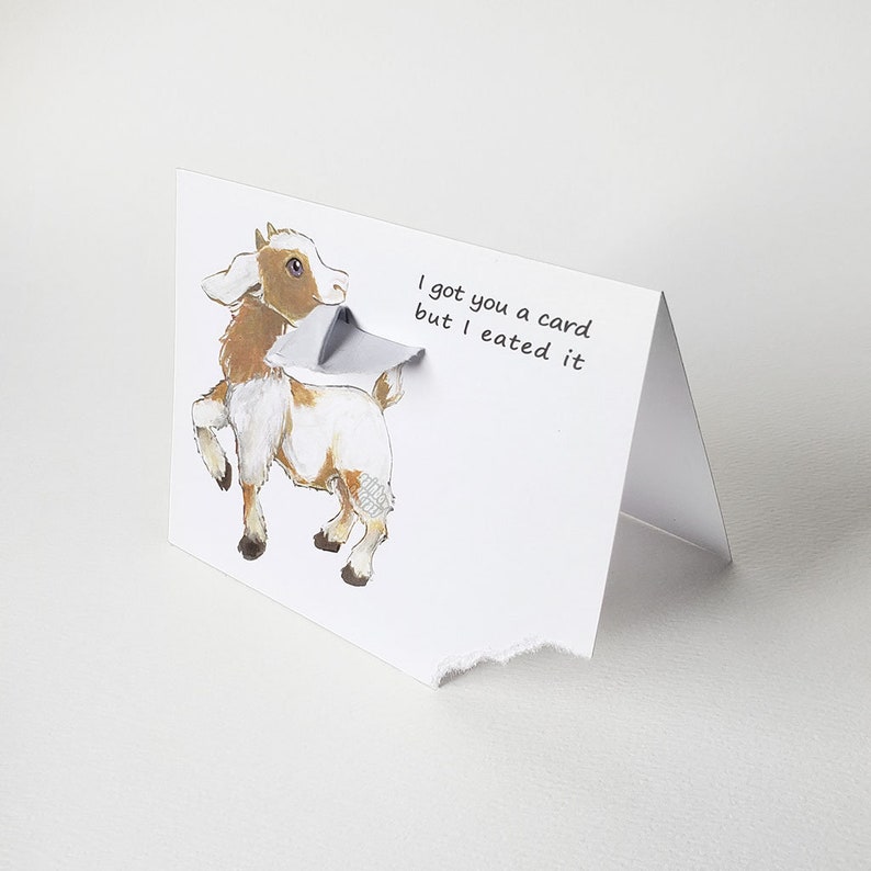 Funny Card Cute Goat Art Greeting Card Ripped Notecard Etsy