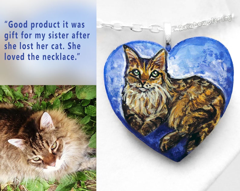 Custom Pet Necklace, Heart Pendant, Rabbit Portrait, Wood Art, Cat Painting, Dog Artwork, Bird Memorial, Gift for Hamster Owner image 2