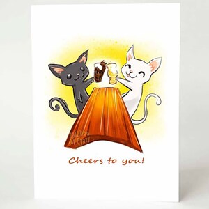 Carte chat, voeux de félicitations, salutations, carte pour les amateurs de bière, message de félicitations, art animalier, journée spéciale, encouragement
