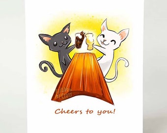 Cat Card, Congratulations Greeting, Cheers to You, Beer Lovers Notecard, Congrats Message, Pet Art, Special Day, Encouragement