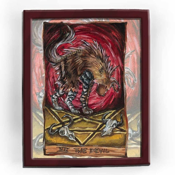 Hyena Print, Custom Size Print, Devil Tarot Card, Wildlife Wall Art, Striped Hyena, Pentagram Symbol, Animal Skull Decor, Animism Tarot Deck