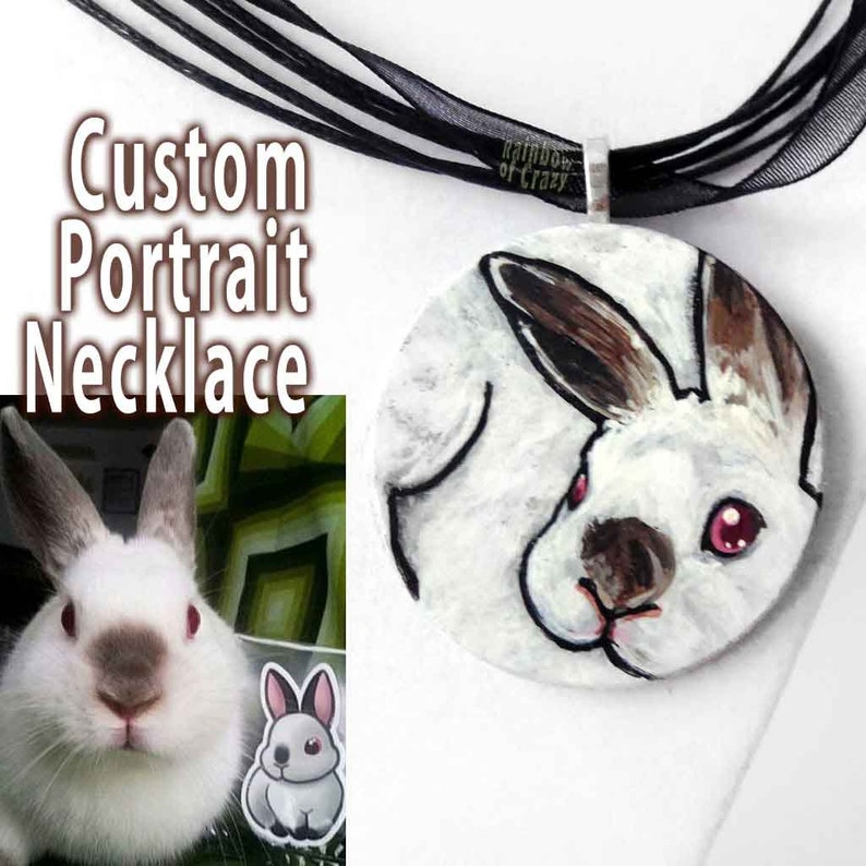 Personalized Pet Necklace, Custom Pet Portrait, Hand Painted Wood Jewelry, Animal Art, Gift for Her, Cat Nap, Dog Painting, Circle Pendant image 1