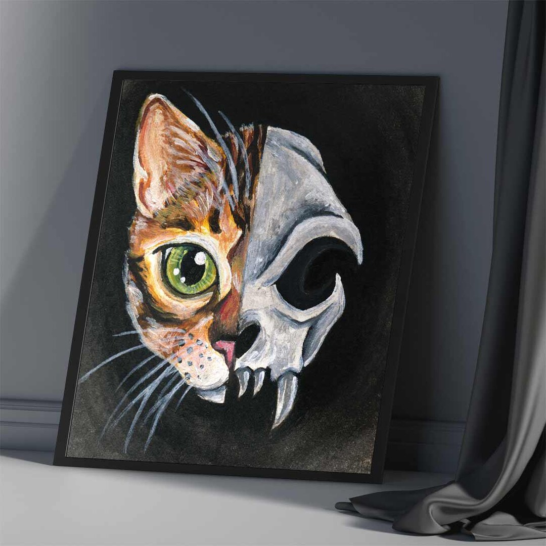 Bengal Cat Skull Art, Taxidermy Lover, Green Eyes, Orange Tabby