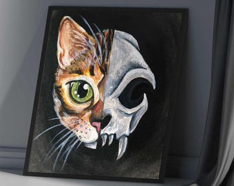 Bengal Cat Skull Art, Taxidermy Lover, Green Eyes, Orange Tabby