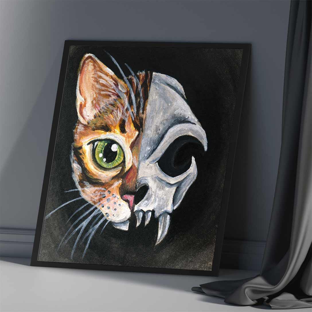 Bengal Cat Skull Art, Taxidermy Lover, Green Eyes, Orange Tabby