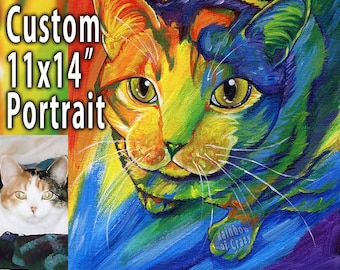 Custom Pet Painting, Rainbow Portrait, 11x14 Canvas Art, Sympathy Gift for Dog Owners, Cat Lovers, Hamster Loss, Bird Gift